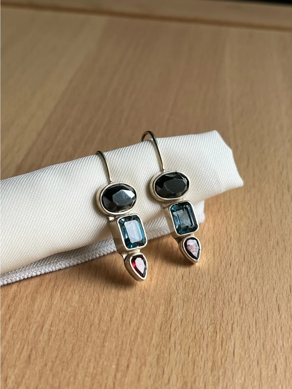 Vintage Art Deco Sterling Drop Earrings with Semi-Precious Stones - Picture 2 of 4